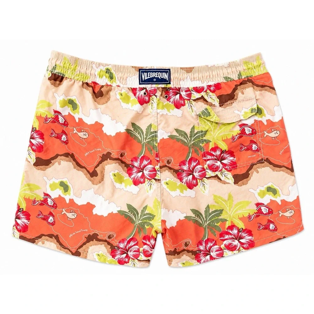 Vilebrequin XXL Golfe de Saint-Tropez Swim Trunks Floral Map Print Drawstring